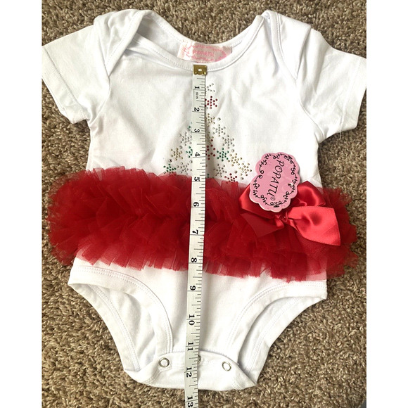 Popatu Baby Girl's Size 12M Christmas Tree Red Bow Holiday Bodysuit White/Red - Picture 5 of 8